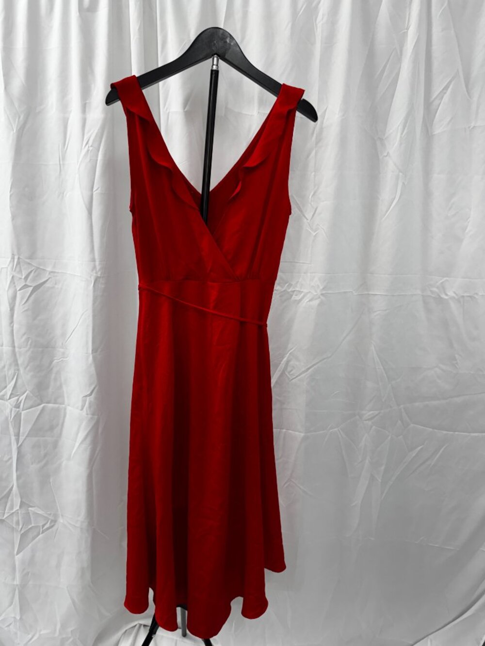 French Connection Maudie Drape Wrap Cocktail Dress Red Asymmetric Sz 2 - Picture 6 of 15